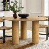 Baguette 52" Modern Oak Wood 3-Leg Round Dining Table