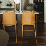 Barcelona 25.5" Beige Rattan Upholstered Counter Stool (Set of 3)