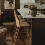 Barcelona 25.5" Beige Rattan Upholstered Counter Stool (Set of 2)