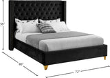 Barolo Luxurious Velvet Wing Bed with Tufted Design and Gold Nailhead Accents for Elegant Bedrooms