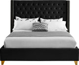 Barolo Luxurious Velvet Wing Bed with Tufted Design and Gold Nailhead Accents for Elegant Bedrooms