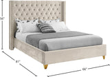 Barolo Luxurious Velvet Wing Bed with Tufted Design and Gold Nailhead Accents for Elegant Bedrooms