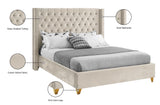 Barolo Luxurious Velvet Wing Bed with Tufted Design and Gold Nailhead Accents for Elegant Bedrooms