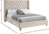 Barolo Luxurious Velvet Wing Bed with Tufted Design and Gold Nailhead Accents for Elegant Bedrooms
