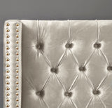 Barolo Luxurious Velvet Wing Bed with Tufted Design and Gold Nailhead Accents for Elegant Bedrooms