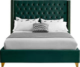 Barolo Luxurious Velvet Wing Bed with Tufted Design and Gold Nailhead Accents for Elegant Bedrooms