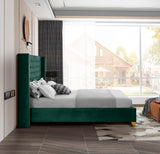 Barolo Luxurious Velvet Wing Bed with Tufted Design and Gold Nailhead Accents for Elegant Bedrooms