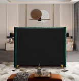 Barolo Luxurious Velvet Wing Bed with Tufted Design and Gold Nailhead Accents for Elegant Bedrooms