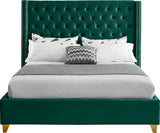 Barolo Luxurious Velvet Wing Bed with Tufted Design and Gold Nailhead Accents for Elegant Bedrooms