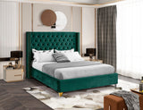 Barolo Luxurious Velvet Wing Bed with Tufted Design and Gold Nailhead Accents for Elegant Bedrooms