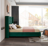 Barolo Luxurious Velvet Wing Bed with Tufted Design and Gold Nailhead Accents for Elegant Bedrooms