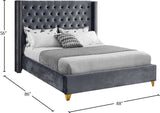 Barolo Luxurious Velvet Wing Bed with Tufted Design and Gold Nailhead Accents for Elegant Bedrooms