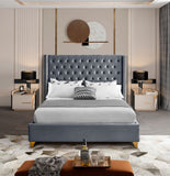 Barolo Luxurious Velvet Wing Bed with Tufted Design and Gold Nailhead Accents for Elegant Bedrooms