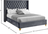 Barolo Luxurious Velvet Wing Bed with Tufted Design and Gold Nailhead Accents for Elegant Bedrooms