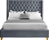 Barolo Luxurious Velvet Wing Bed with Tufted Design and Gold Nailhead Accents for Elegant Bedrooms