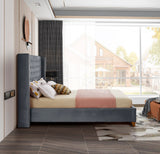 Barolo Luxurious Velvet Wing Bed with Tufted Design and Gold Nailhead Accents for Elegant Bedrooms