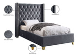 Barolo Luxurious Velvet Wing Bed with Tufted Design and Gold Nailhead Accents for Elegant Bedrooms