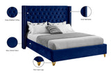 Barolo Luxurious Velvet Wing Bed with Tufted Design and Gold Nailhead Accents for Elegant Bedrooms