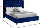 Barolo Luxurious Velvet Wing Bed with Tufted Design and Gold Nailhead Accents for Elegant Bedrooms