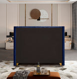 Barolo Luxurious Velvet Wing Bed with Tufted Design and Gold Nailhead Accents for Elegant Bedrooms