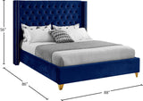 Barolo Luxurious Velvet Wing Bed with Tufted Design and Gold Nailhead Accents for Elegant Bedrooms