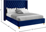 Barolo Luxurious Velvet Wing Bed with Tufted Design and Gold Nailhead Accents for Elegant Bedrooms