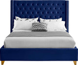 Barolo Luxurious Velvet Wing Bed with Tufted Design and Gold Nailhead Accents for Elegant Bedrooms