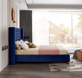 Barolo Luxurious Velvet Wing Bed with Tufted Design and Gold Nailhead Accents for Elegant Bedrooms