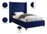 Barolo Luxurious Velvet Wing Bed with Tufted Design and Gold Nailhead Accents for Elegant Bedrooms