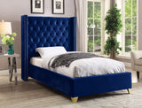 Barolo Luxurious Velvet Wing Bed with Tufted Design and Gold Nailhead Accents for Elegant Bedrooms