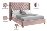 Barolo Luxurious Velvet Wing Bed with Tufted Design and Gold Nailhead Accents for Elegant Bedrooms