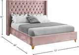 Barolo Luxurious Velvet Wing Bed with Tufted Design and Gold Nailhead Accents for Elegant Bedrooms