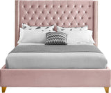 Barolo Luxurious Velvet Wing Bed with Tufted Design and Gold Nailhead Accents for Elegant Bedrooms