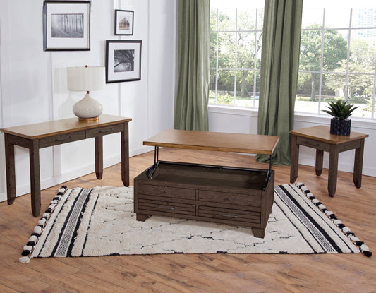 Bear Creek 3-Piece Lift-Top Cocktail Set, Brown (Lift-Top Cocktail & 2 End Tables)