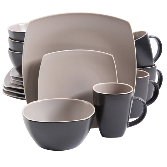 Gibson Elite Soho Lounge Square 16-Piece Matte Stoneware Dinnerware Set