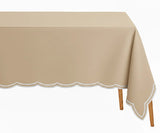 Beige Rectangle Tablecloth - White Scalloped