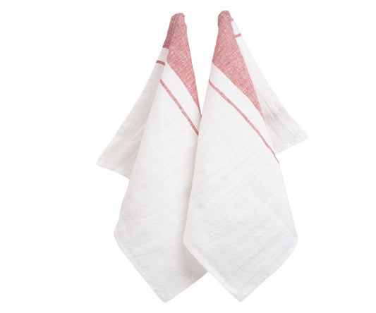 Red Belgian Linen Tea Towels - Set of 2