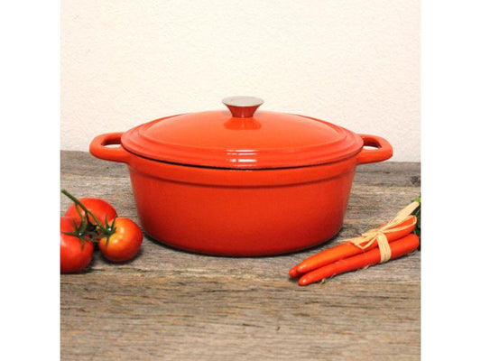 BergHOFF Neo 5pc Cast Iron Dutch Oven Set with 10" Fry Pan, 3qt. & 5qt., Orange