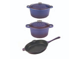 BergHOFF Neo 5pc Cast Iron Dutch Oven Set with 10" Fry Pan, 3qt. & 5qt., Purple