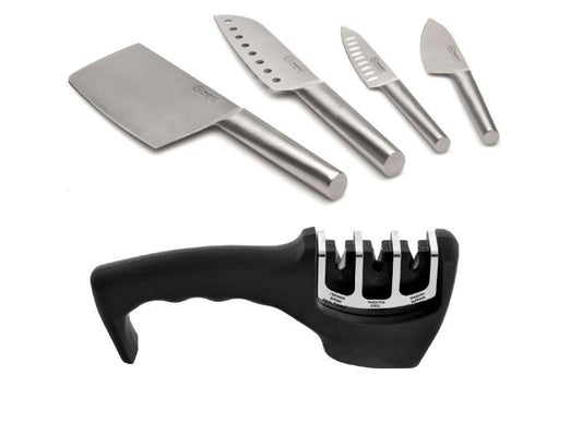 BergHOFF Straight 5pc 18/10 Stainless Steel Specialty Knife Set with 3-Slot Sharpener