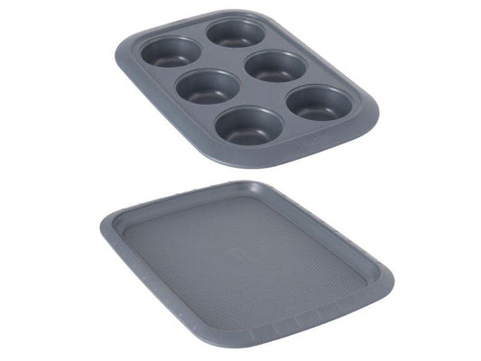 BergHOFF GEM Non-Stick 2Pc Dessert Set, Small Cookie Sheet and 6-cup Cupcake Pan