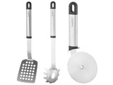 BergHOFF Essentials 3Pc Stainless Steel Entertainment Prep Set, Pasta Spoon, Pizza Cutter, Spatula, Silver
