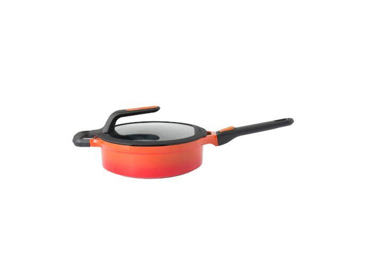 BergHOFF GEM Cast Alum Non-stick 9.5" Covered Saute Pan 3.5Qt., Carribean Red, Stay Cool