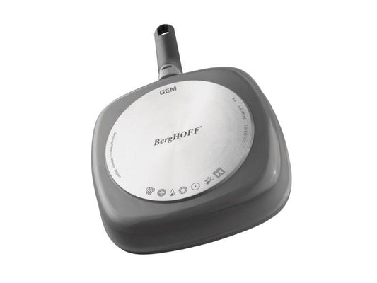 BergHOFF GEM 10" Non-Stick Square Grill Pan, Detachable Handle, Grey