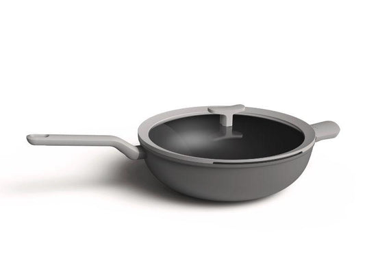 BergHOFF Leo 12.5" Non-stick Wok 6.2Qt., Gray, Glass Lid