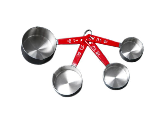 BergHOFF Stainless Steel 4pc Measuring Cup Set, Red Handles