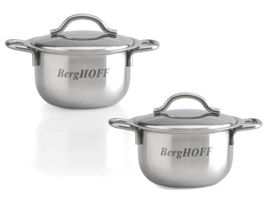 BergHOFF 2.5" Stainless Steel Covered Mini Pots, Set of 4