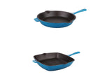 BergHOFF Neo 2pc Cast Iron 10" Fry Pan & 11" Grill Pan Cookware Set, Blue