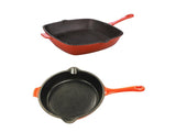 BergHOFF Neo 2pc Cast Iron 10" Fry Pan & 11" Grill Pan Cookware Set, Orange