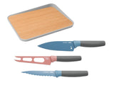BergHOFF Leo 4Pc Stainless Steel Knife Set with 16" Bamboo Cutting Board, Multicolors
